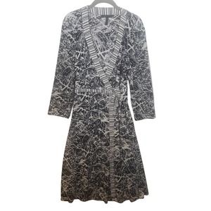 BCBG MAXAZRIA Wrap Dress L Black Combo Gray Stretch Tie Belt